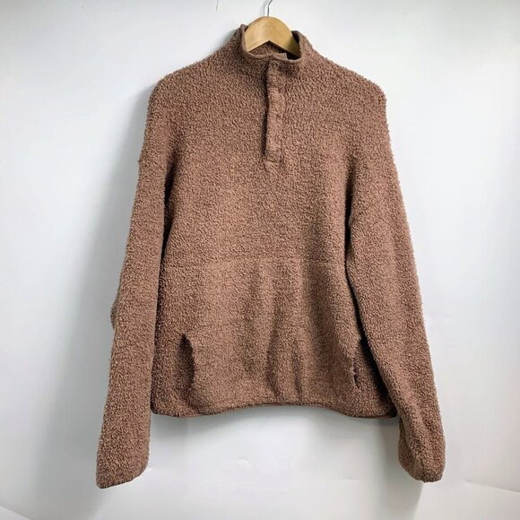 Skims Women's‎ Camel Cozy Knit Sherpa Fuzzy Pullover Snap Neck Closure Size L/XL - Picture 1 of 12